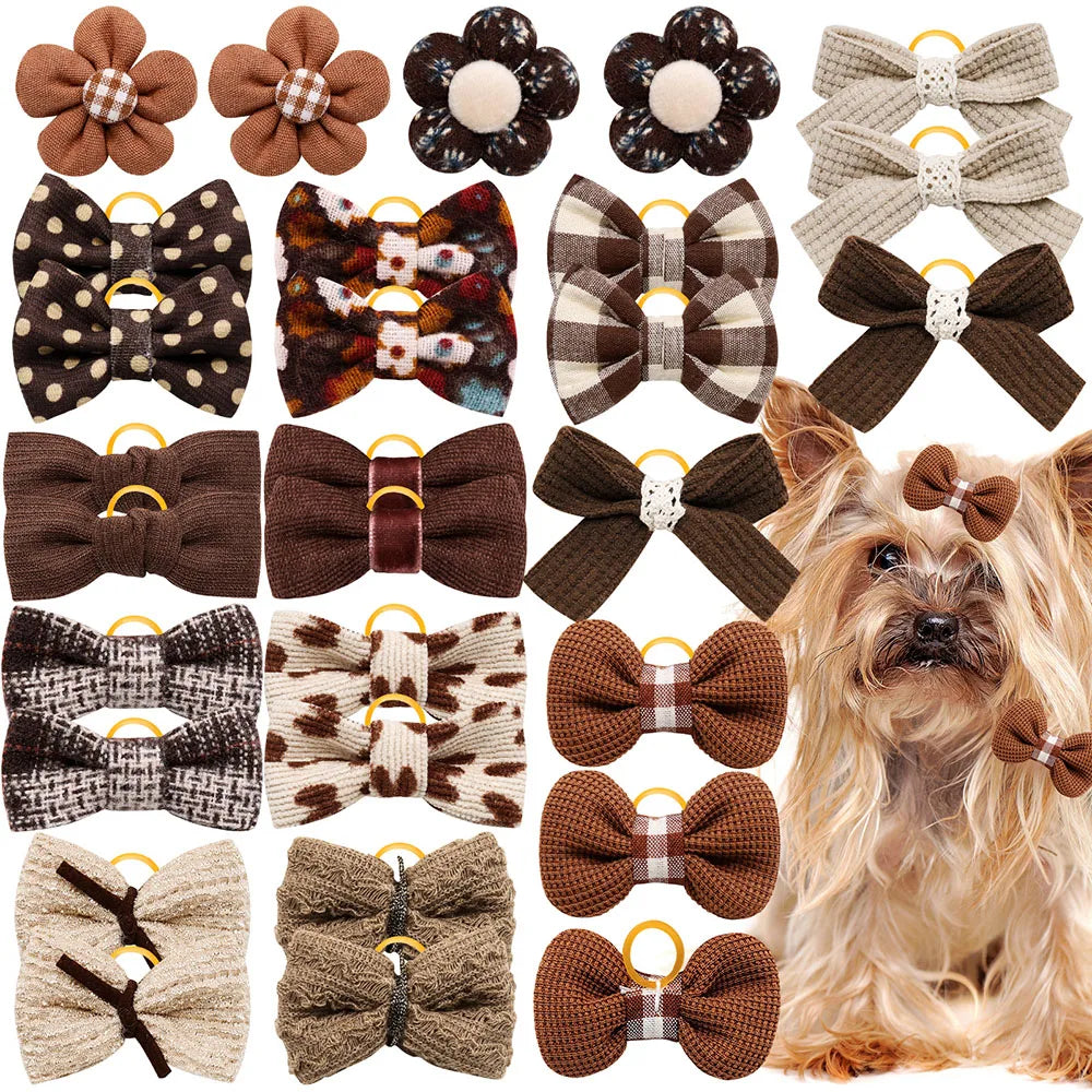 Handmade Pet Dog Bows Brown Series Bows - Pup & Trucking Adventures